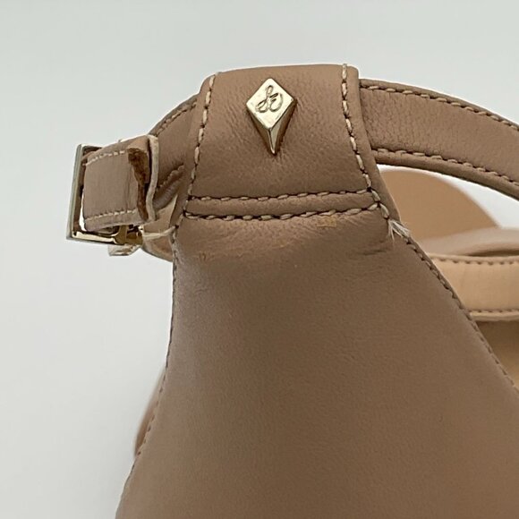 Sam Edelman Nude Ankle Strap Block Heel Sandals Womens Size 7 Medium Leather - Picture 5 of 9